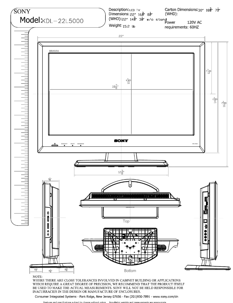 Page 1 de la notice Guide d'installation Sony Bravia KDL-22L5000