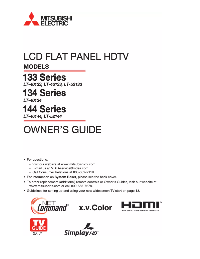 Page 1 de la notice Manuel utilisateur Mitsubishi LT-46133