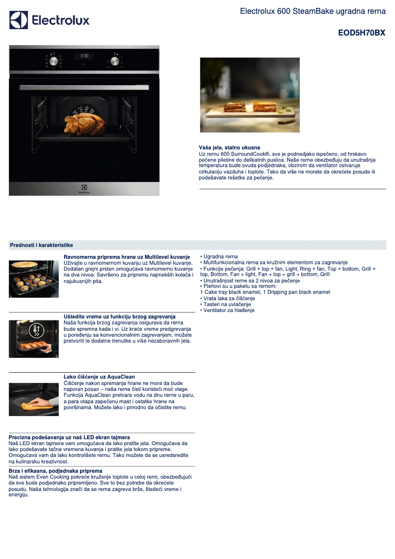 Página 1 del manual Ficha técnica Electrolux EOD5H70BX