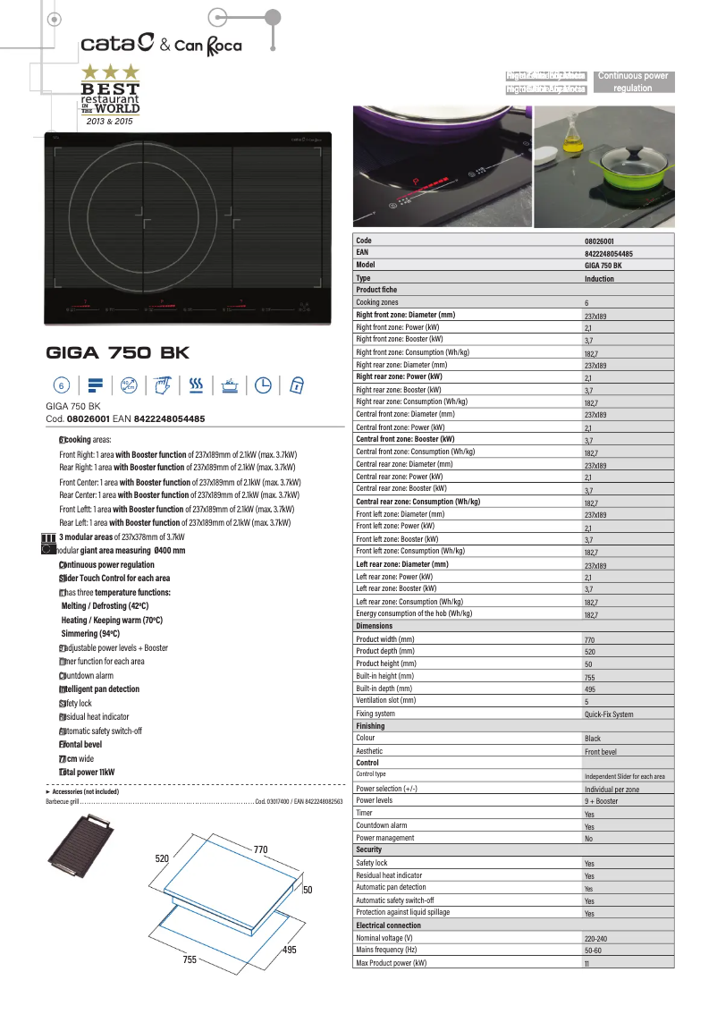 Page 1 de la notice Fiche technique CATA GIGA 750 BK