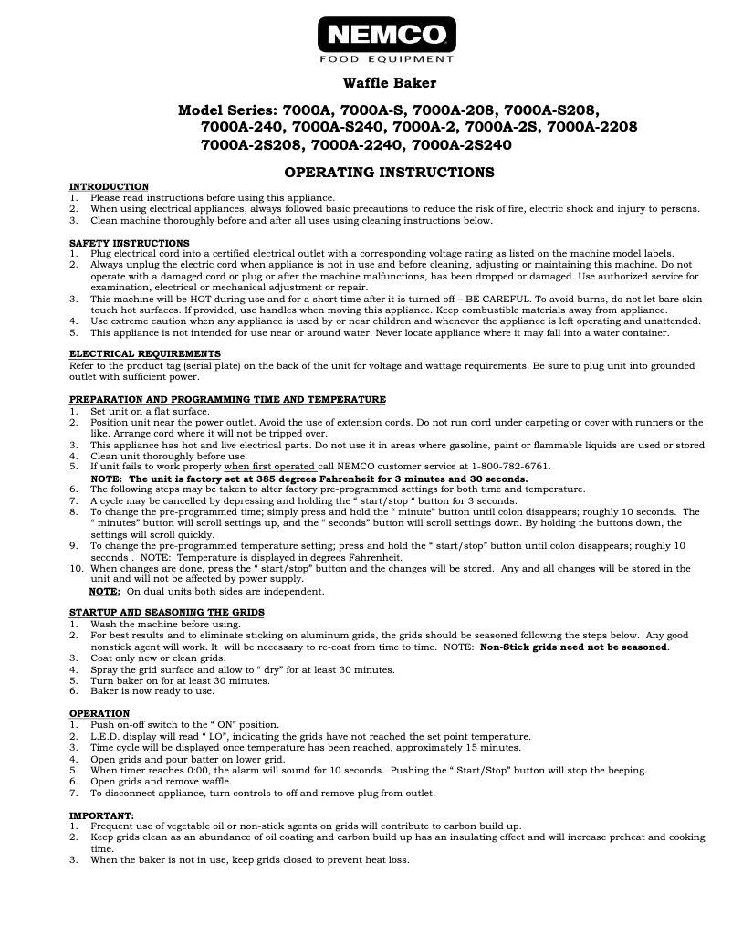Page 1 de la notice Manuel utilisateur Nemco 7000A-2