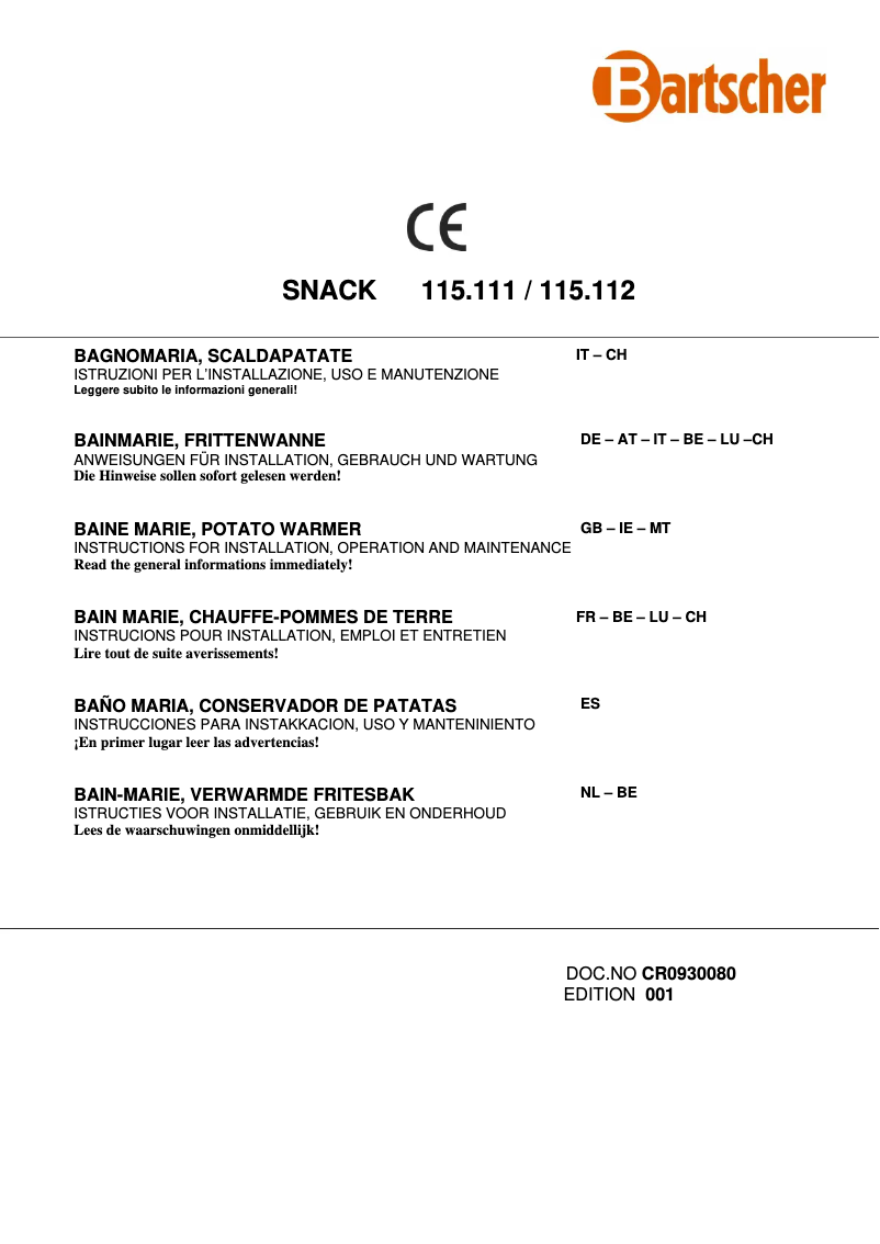 Page n°1 - Manuel utilisateur Bartscher 115111
