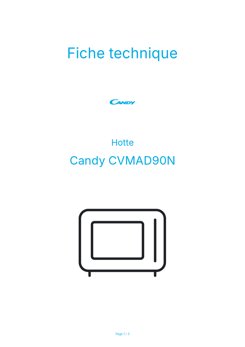 Page n°1 - Fiche technique Candy CVMAD90N