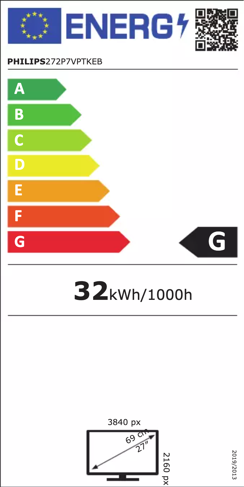 Page 1 de la notice Label énergétique Philips Brilliance P-line 272P7VPTKEB