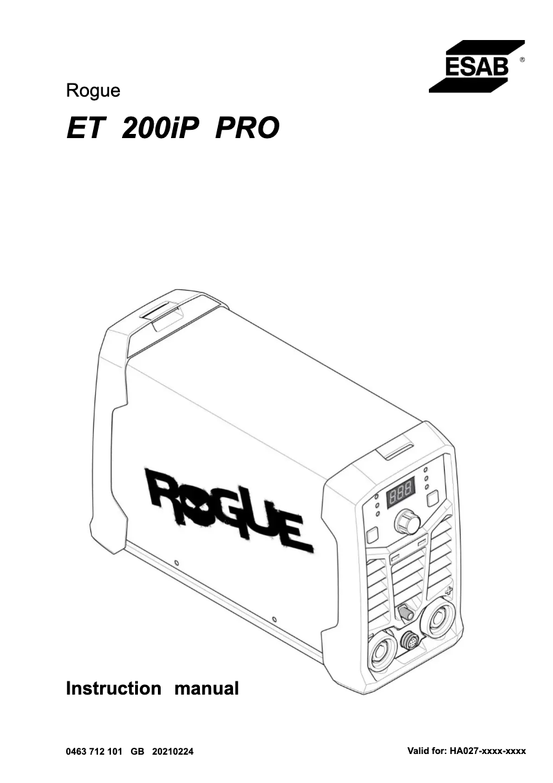 Page 1 de la notice Manuel utilisateur Esab Rogue ET 200iP Pro