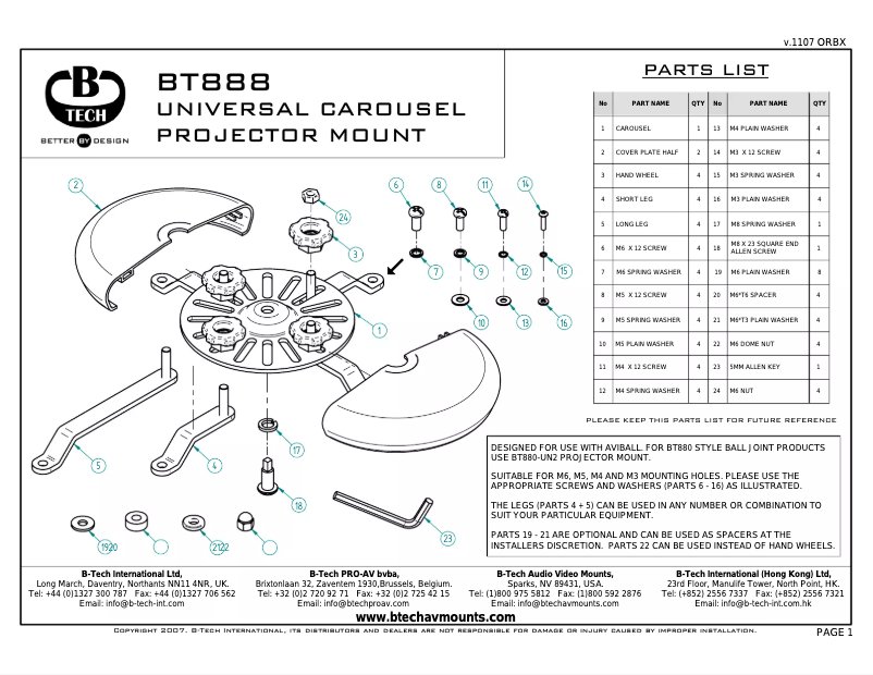 Page 1 de la notice Manuel utilisateur B-Tech BT888
