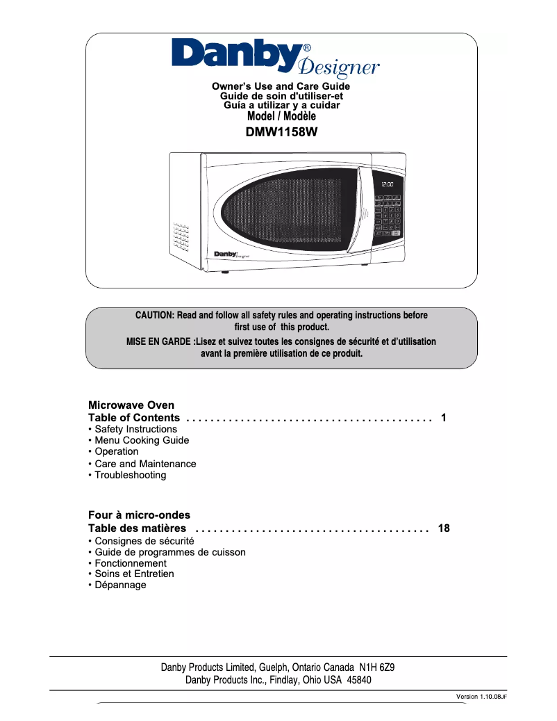 Image de la première page du manuel de l'appareil DMW1158W