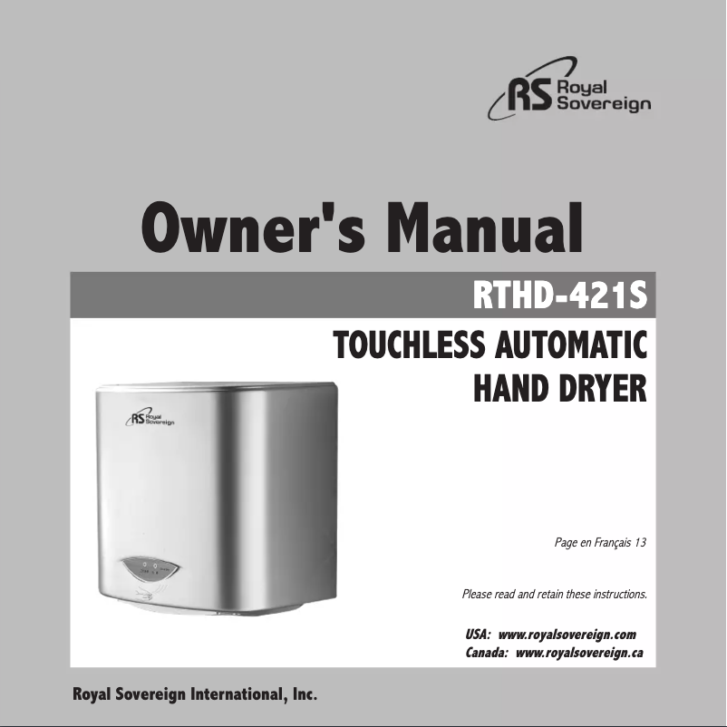 Page n°1 - Manuel utilisateur Royal Sovereign RTHD-421S