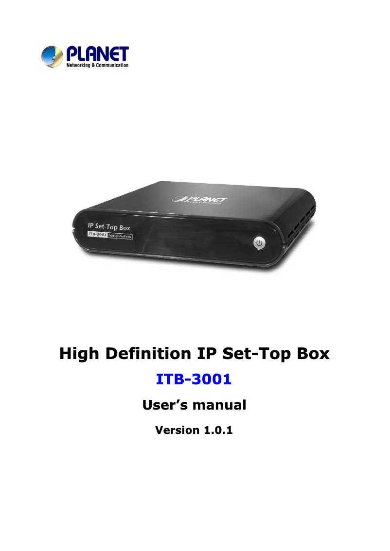 Page 1 of the manual User Manual Planet ITB-3001
