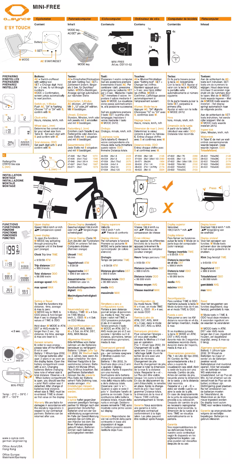 Page 1 de la notice Manuel utilisateur O-Synce Mini Free E-SY Touch
