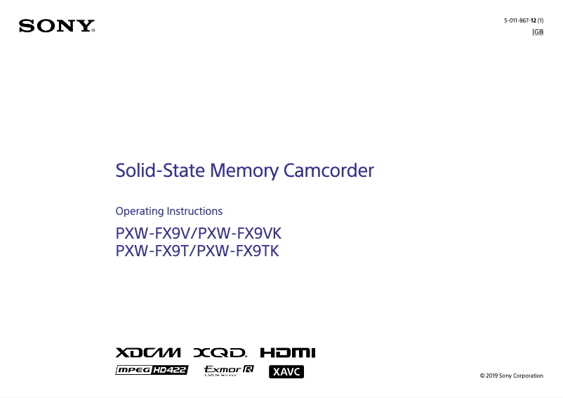 Page 1 de la notice Manuel utilisateur Sony PXW-FX9K