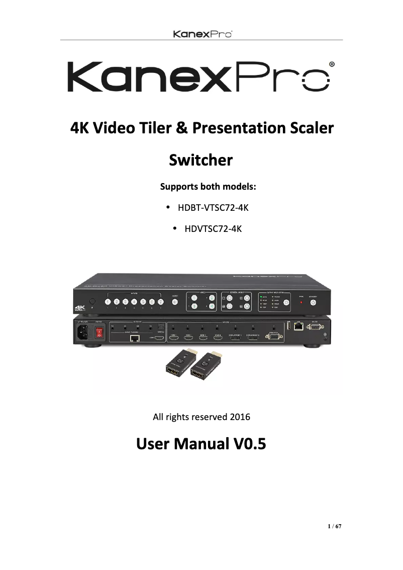 Page n°1 - Manuel utilisateur KanexPro HDBT-VTSC72-4K