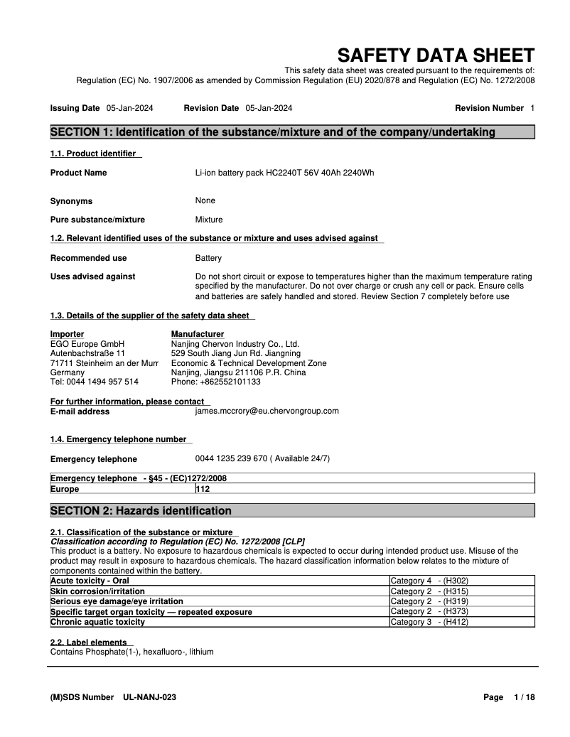 Página 1 del manual Instrucciones de seguridad EGO HC2240T
