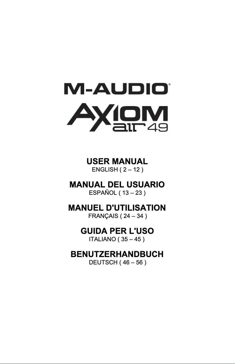Page 1 de la notice Manuel utilisateur M-Audio Axiom AIR 49