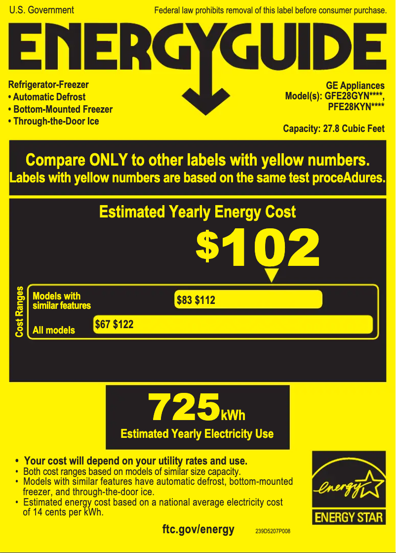 Page 1 de la notice Manuel d'utilisation et d'entretien GE GFE28GGKWW