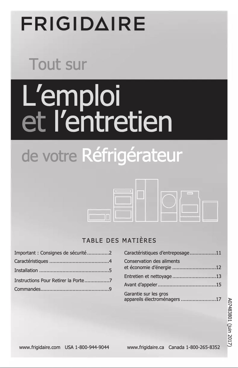 Page n°1 - Manuel utilisateur Frigidaire FFBN1721TV