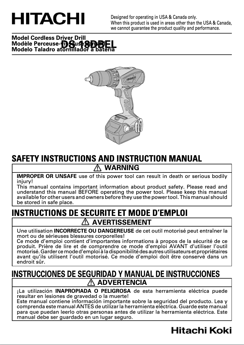 Page 1 de la notice Manuel utilisateur Hitachi DS 18DBEL