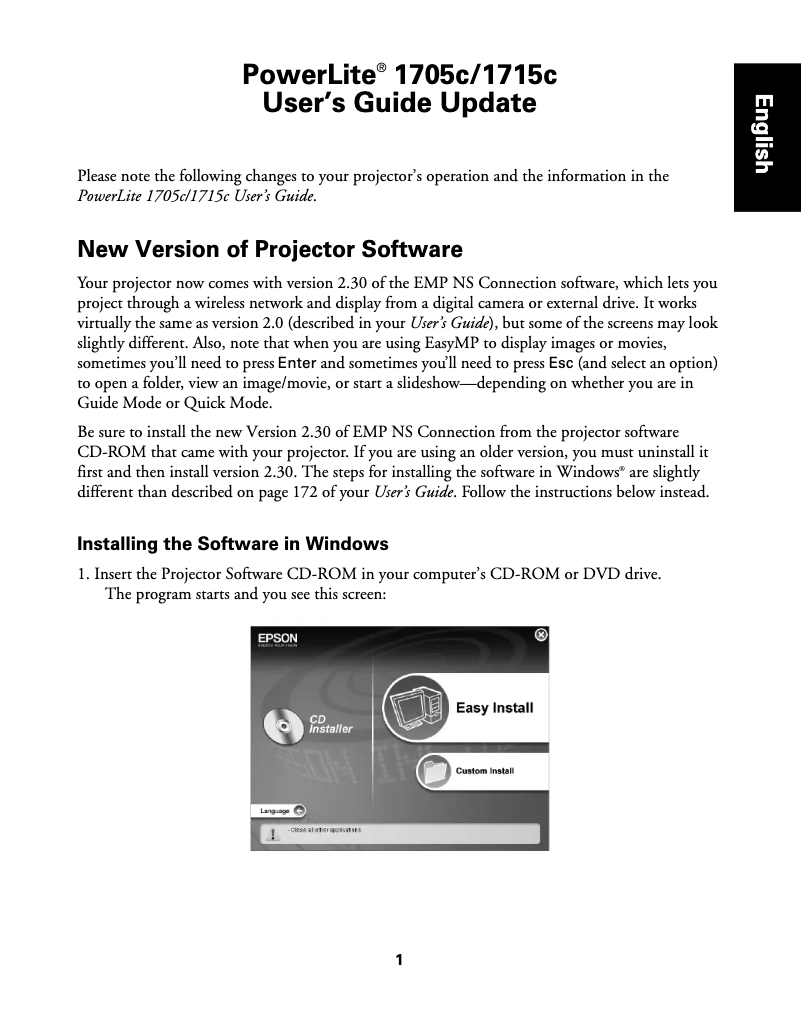 Página 1 del manual Manual de usuario Epson PowerLite 1715c