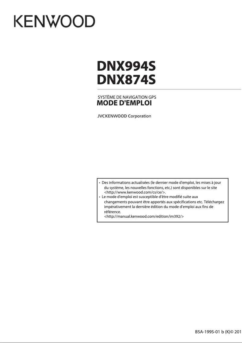 Page n°1 - Manuel utilisateur Kenwood eXcelon DNX994S