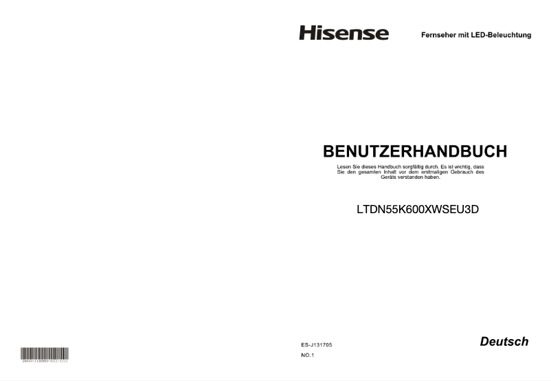 Page 1 de la notice Manuel utilisateur Hisense LTDN55K600XWSEU3D