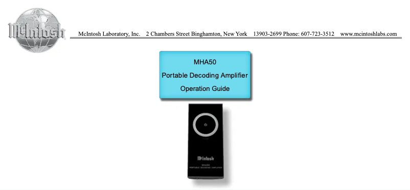 Page 1 de la notice Manuel utilisateur McIntosh MHA50
