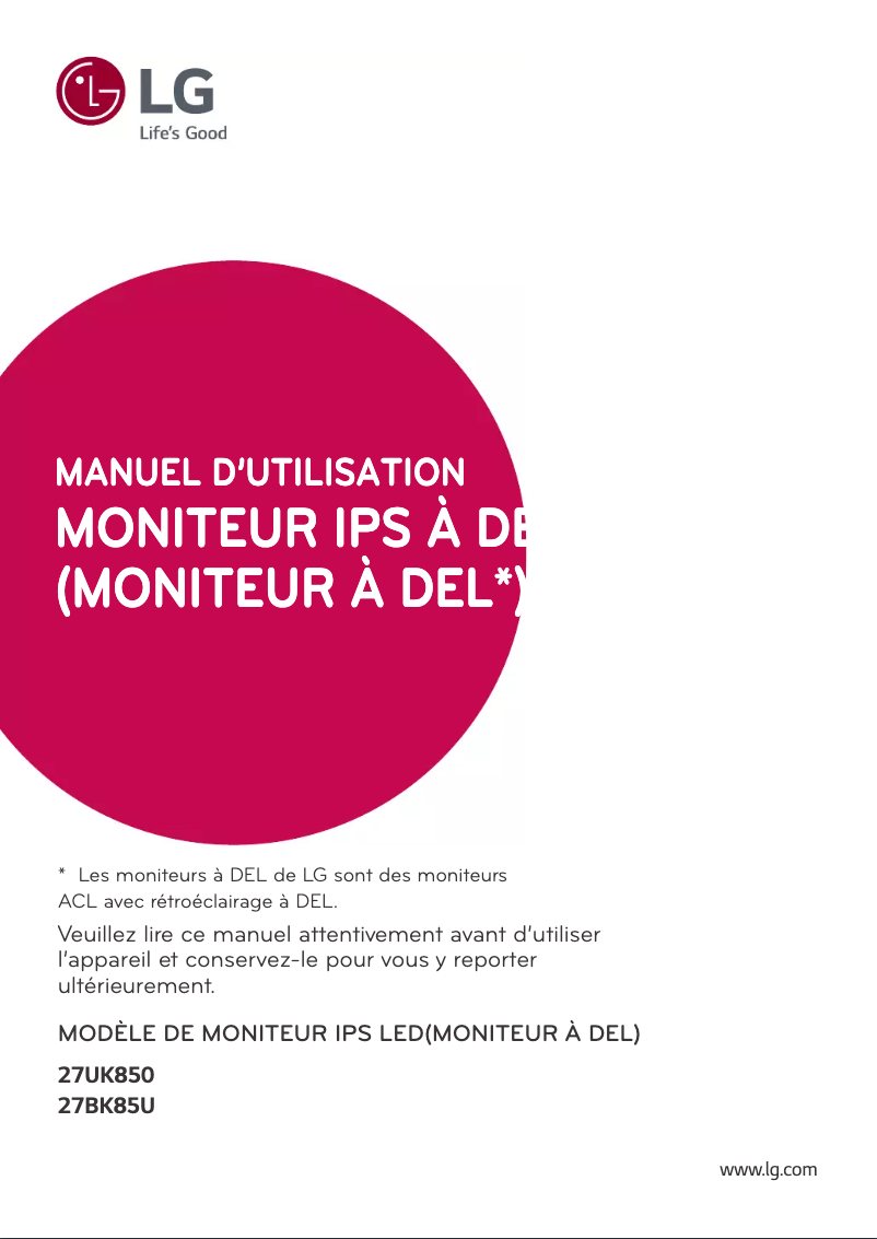 Page n°1 - Manuel utilisateur LG 27UK850-W