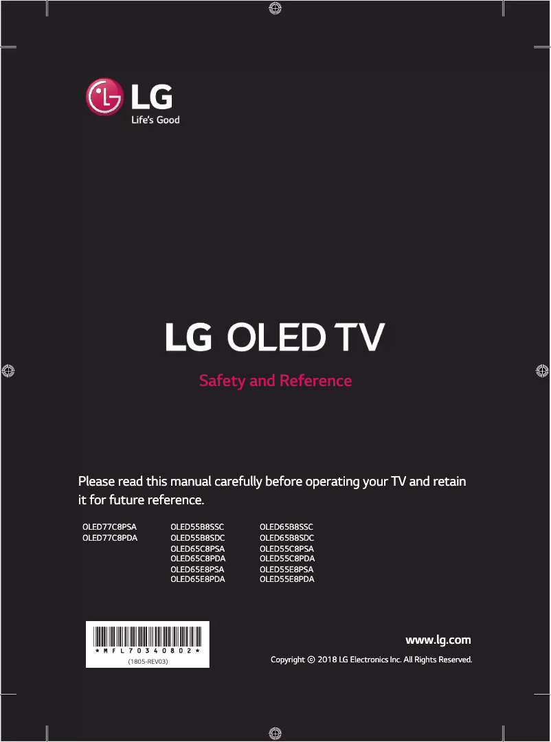 Page 1 de la notice Manuel utilisateur LG OLED55C8PSA