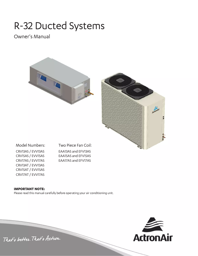 Page 1 de la notice Manuel utilisateur ActronAir CRV15AS