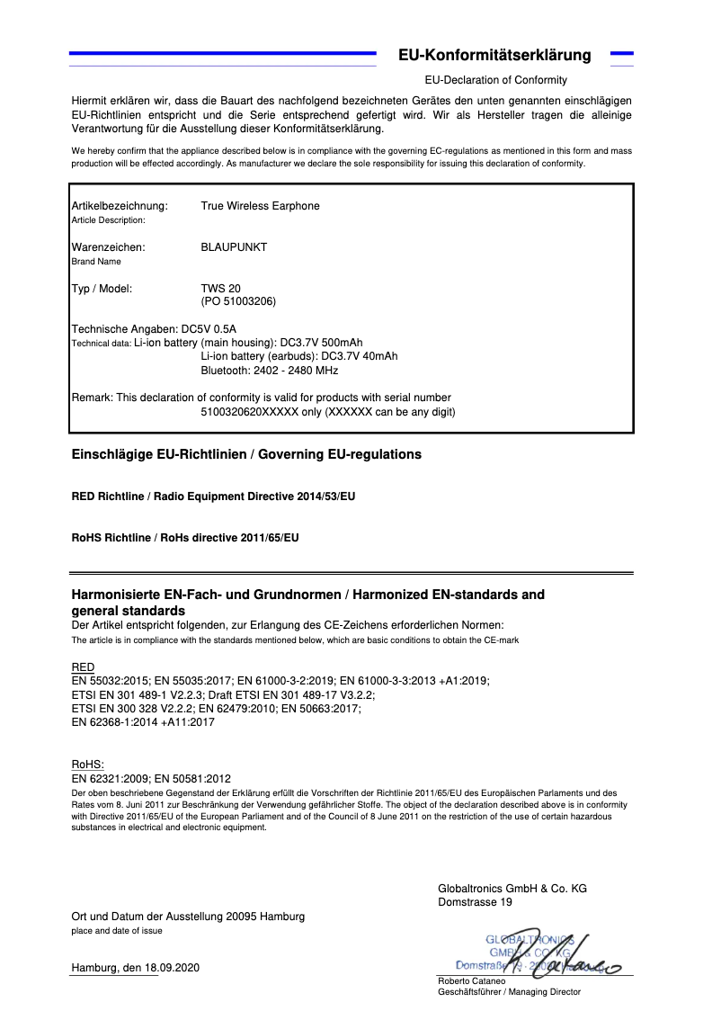 Image de la première page du manuel de l'appareil TWS 20