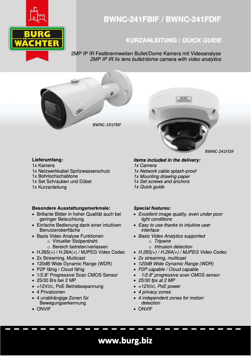 Page 1 de la notice Manuel utilisateur Burg Wächter BWNC-241FBIF