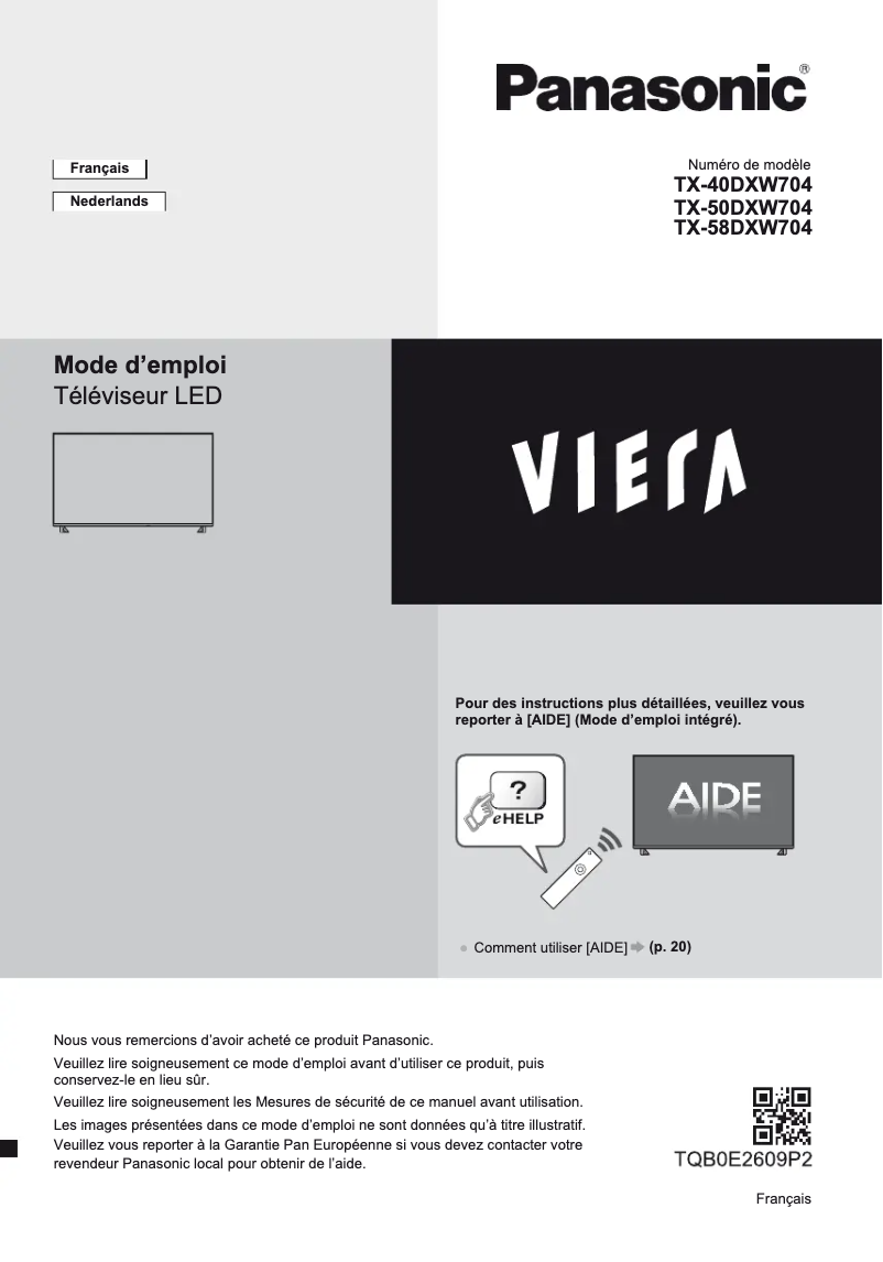 Page 1 de la notice Manuel utilisateur Panasonic TX-40DXW704