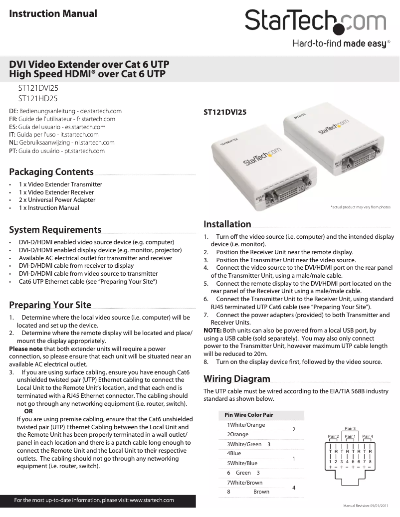 Page n°1 - Manuel utilisateur StarTech.com ST121HD25