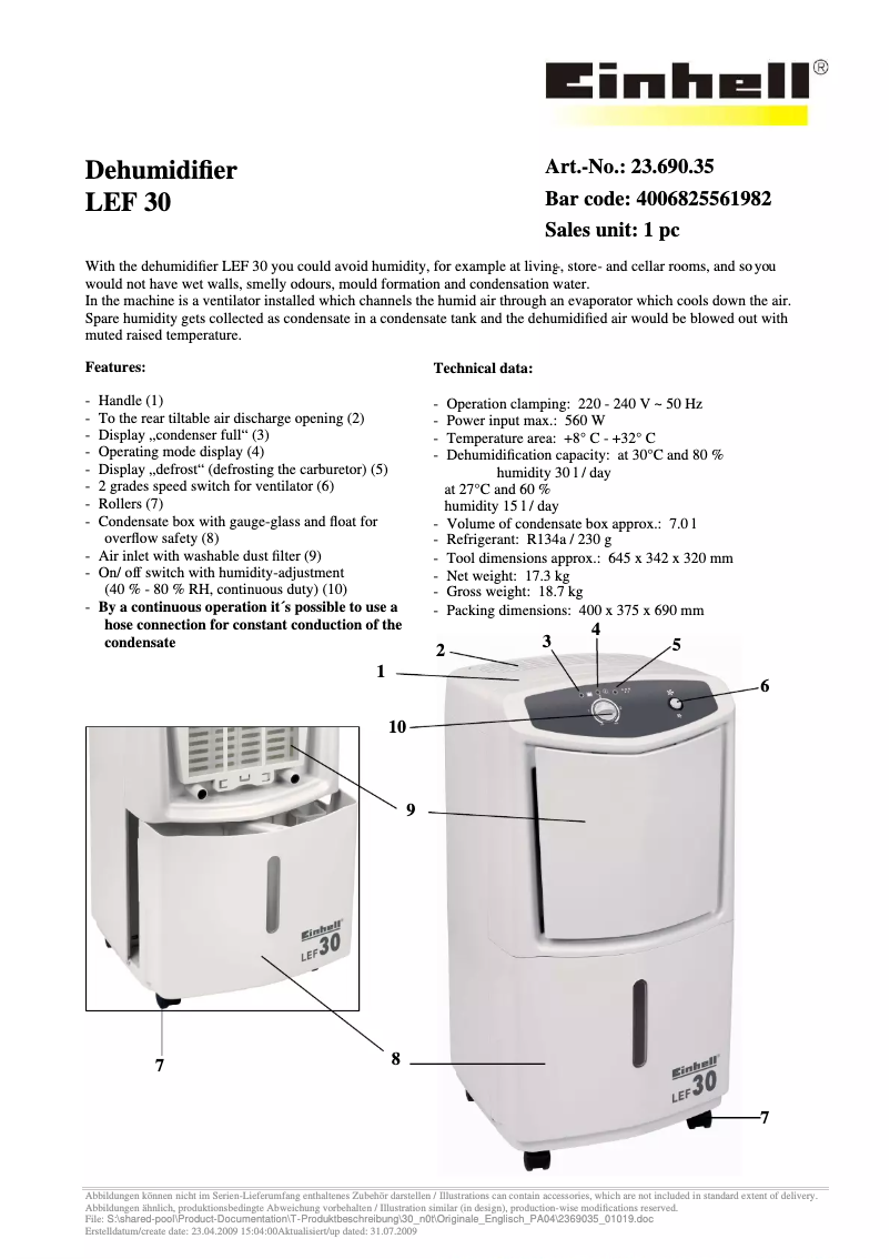 Image de la première page du manuel de l'appareil LEF 30