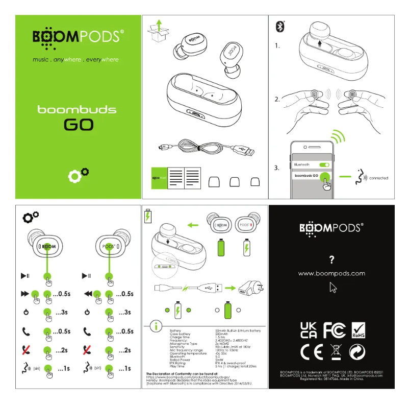 Page n°1 - Manuel utilisateur Boompods Boombuds