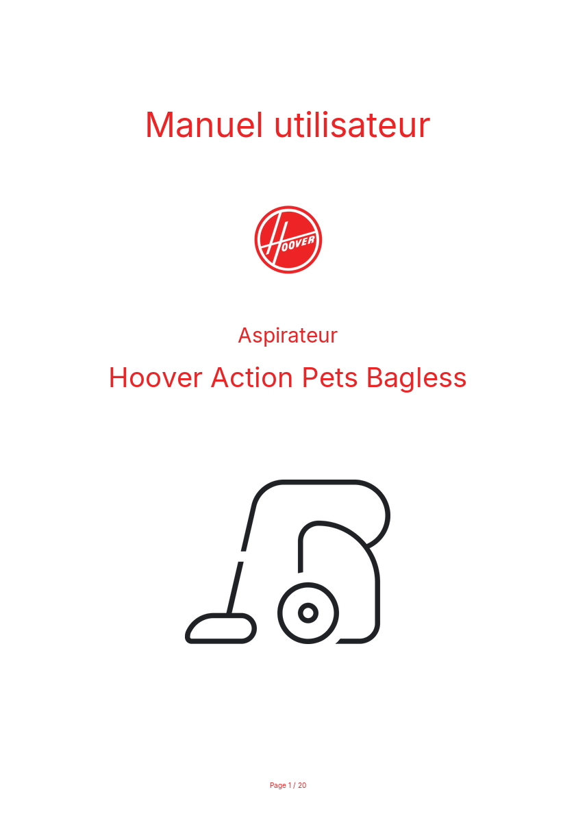 Image de la première page du manuel de l'appareil Action Pets Bagless
