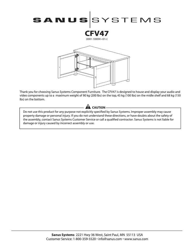 Page 1 de la notice Manuel utilisateur Sanus CFV47
