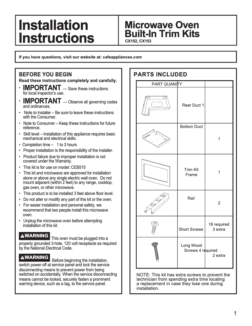 Page 1 de la notice Manuel utilisateur GE Café CX152P4MWM
