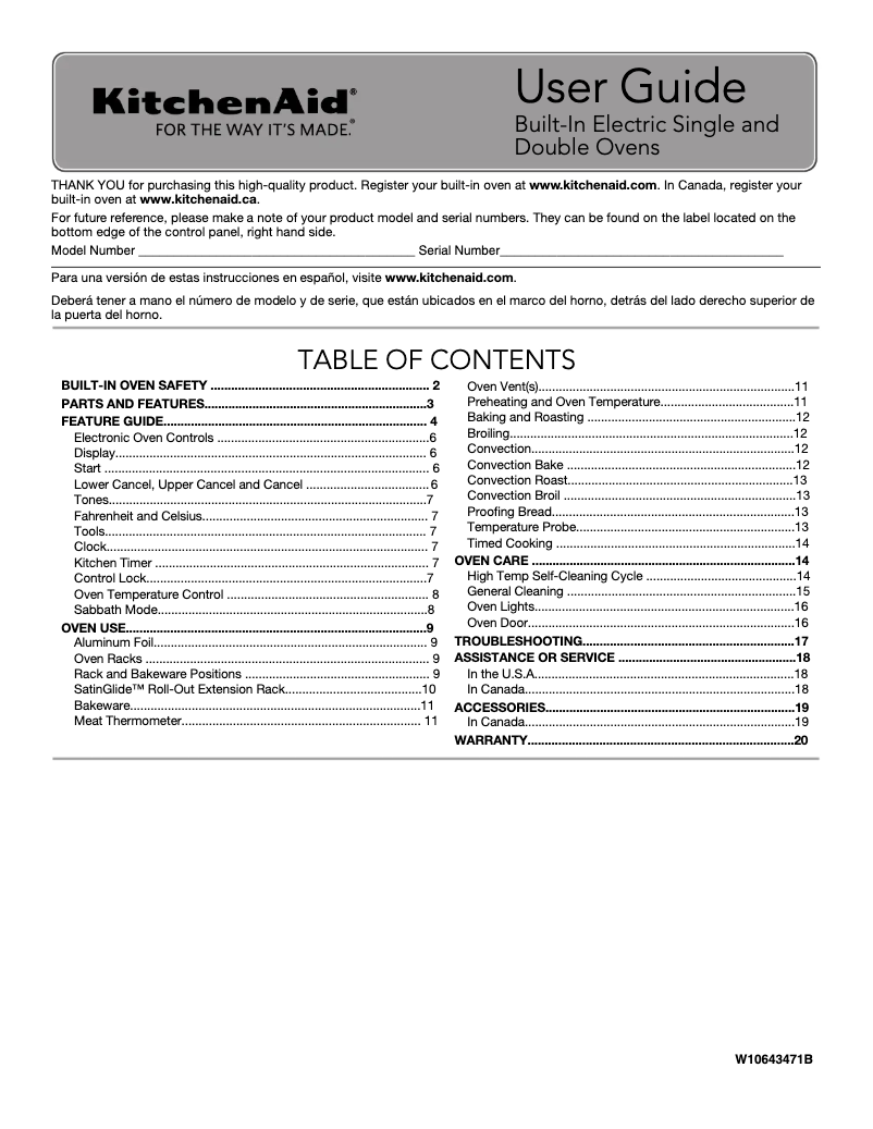 Page n°1 - Manuel utilisateur KitchenAid KOSE507EWH