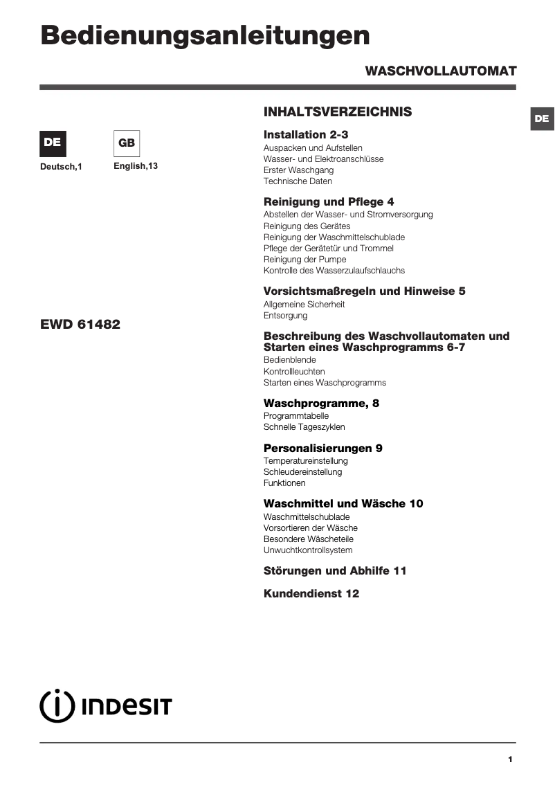 Image de la première page du manuel de l'appareil EWD 61482 W DE