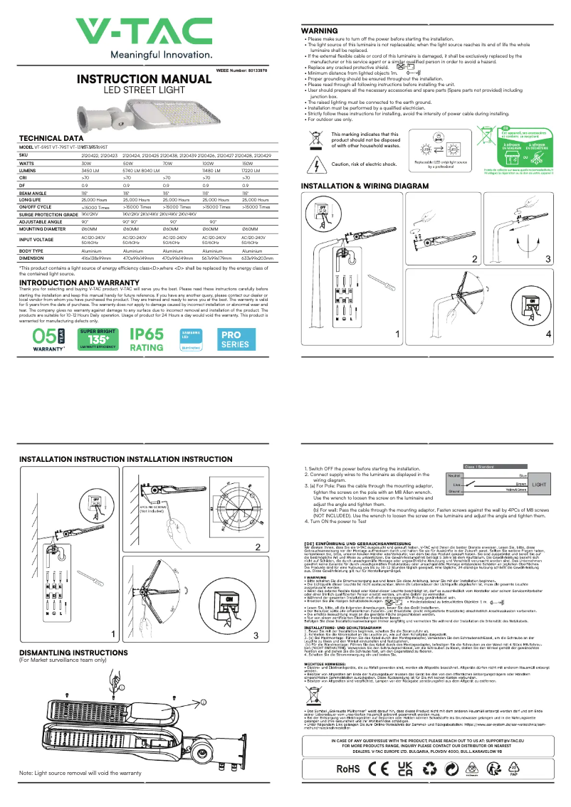 Page 1 de la notice Manuel utilisateur V-TAC VT-39ST