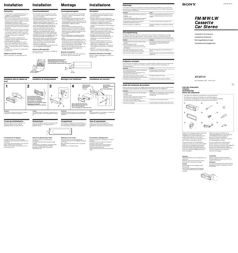 Page 1 de la notice Guide d'installation Sony XR-M510