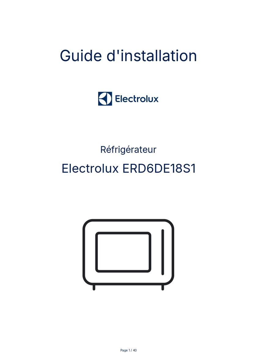 Page n°1 - Guide d'installation Electrolux ERD6DE18S1