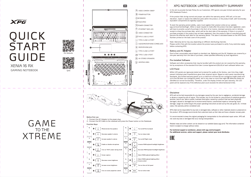 Image de la première page du manuel de l'appareil Xenia 16 RX