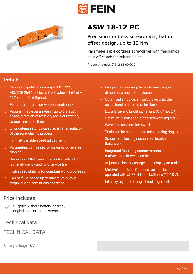 Image de la première page du manuel de l'appareil ASW 18-12 PC