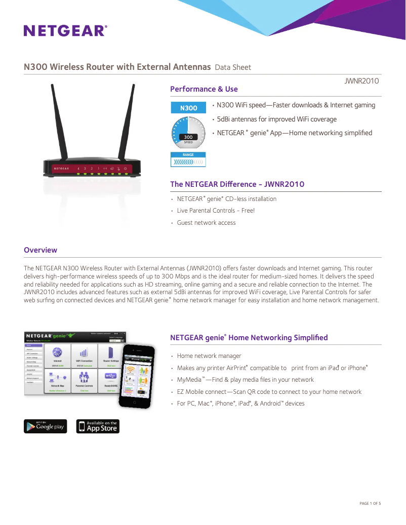 Page 1 de la notice Manuel utilisateur Netgear JWNR2010