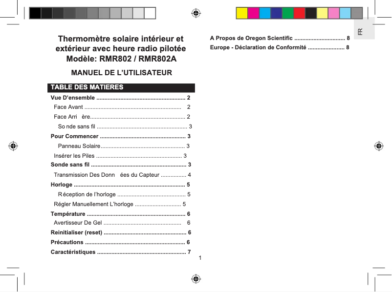 Image de la première page du manuel de l'appareil RMR802