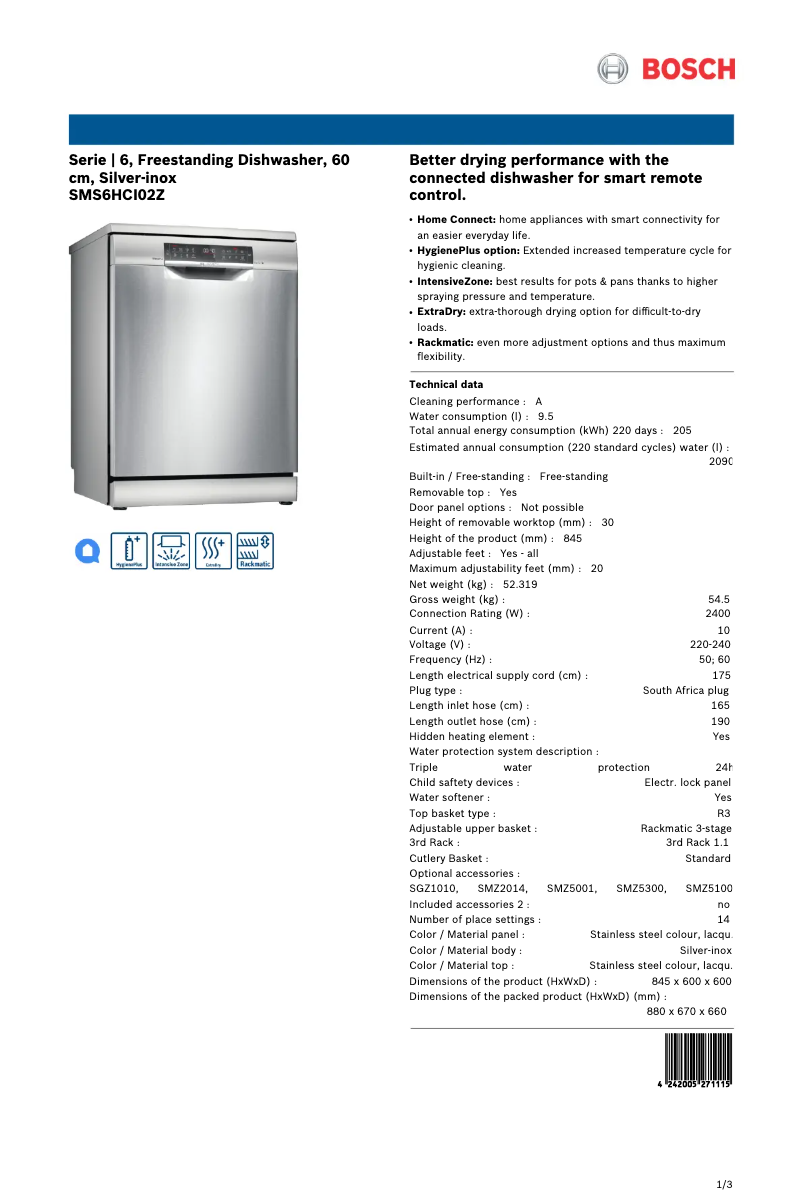 Image de la première page du manuel de l'appareil SMS6HCI02Z