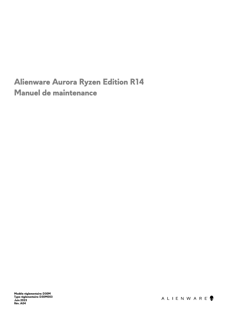 Page 1 de la notice Manuel d'utilisation et d'entretien Alienware Aurora Ryzen Edition R14
