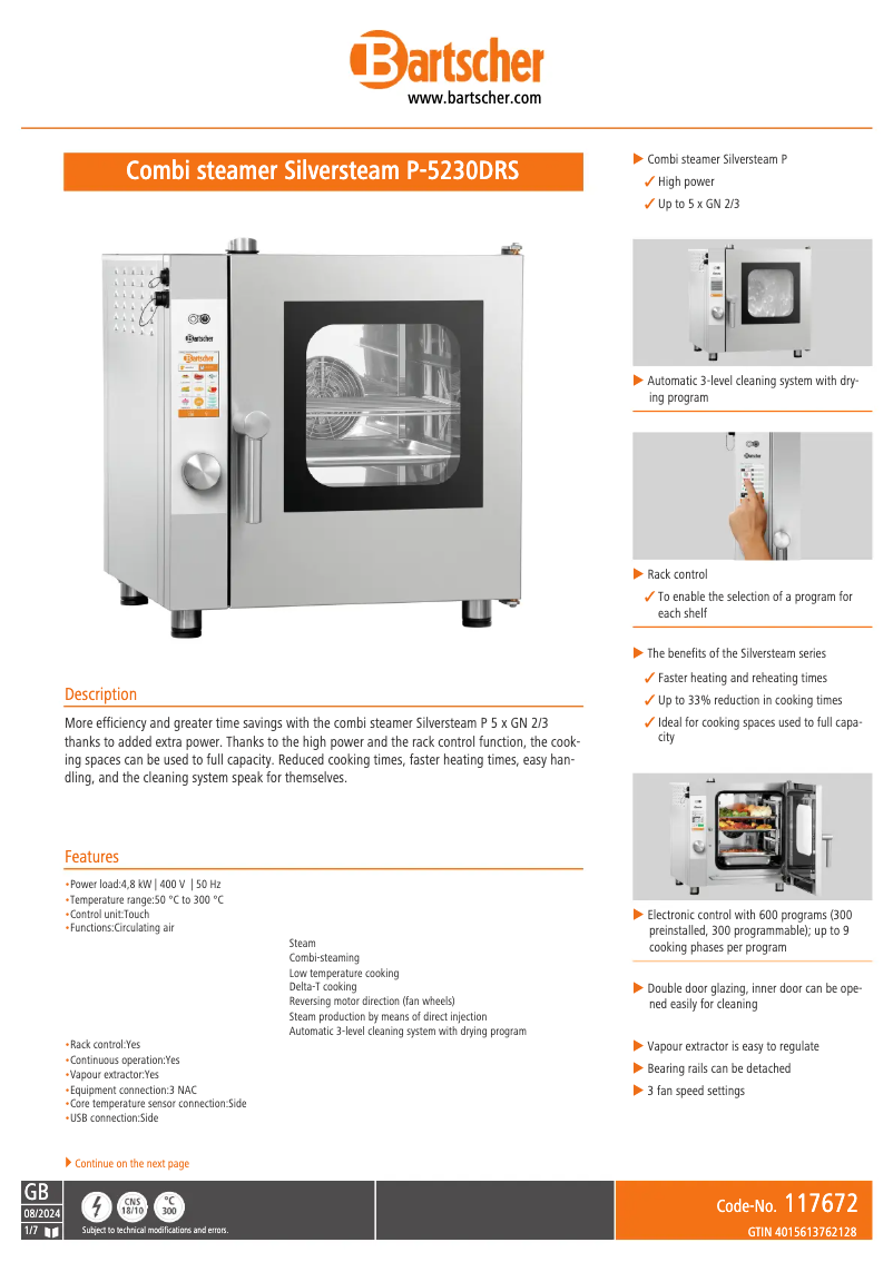 Page 1 de la notice Fiche technique Bartscher 117672