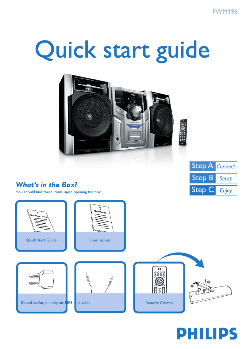 Page 1 de la notice Guide de démarrage rapide Philips FWM196